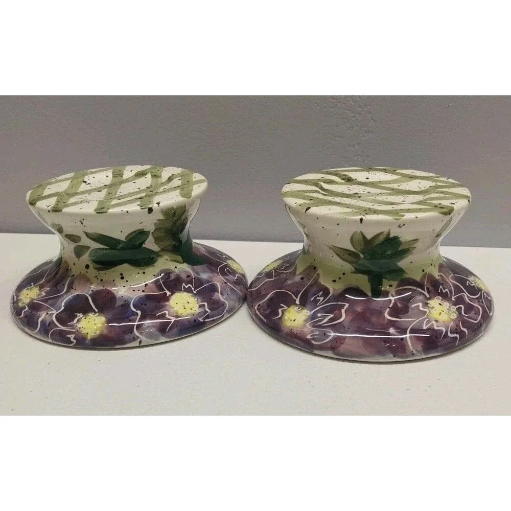Vtg Julie Ueland Peony Candle Holders Set 2 Floral Farmhouse Vistana Resort 1999